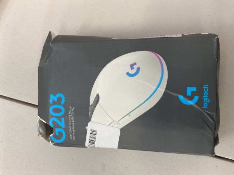 Photo 1 of Logitech G203 Wired Gaming Mouse, 8,000 DPI, Rainbow Optical Effect LIGHTSYNC RGB, 6 Programmable Buttons, On-Board Memory, Screen Mapping, PC/Mac Computer and Laptop Compatible - White