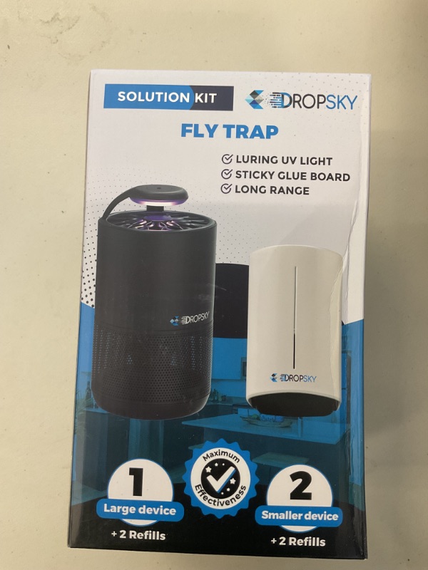 Photo 1 of Dropsky Kit Indoor Flying Insect Trap - Plug-in Bug Light Trap for Fruit Flies, Gnats and Houseflies - Odorless and Mess Free (1 Big Trap + 2 Small Traps + 4 Glue Cards)