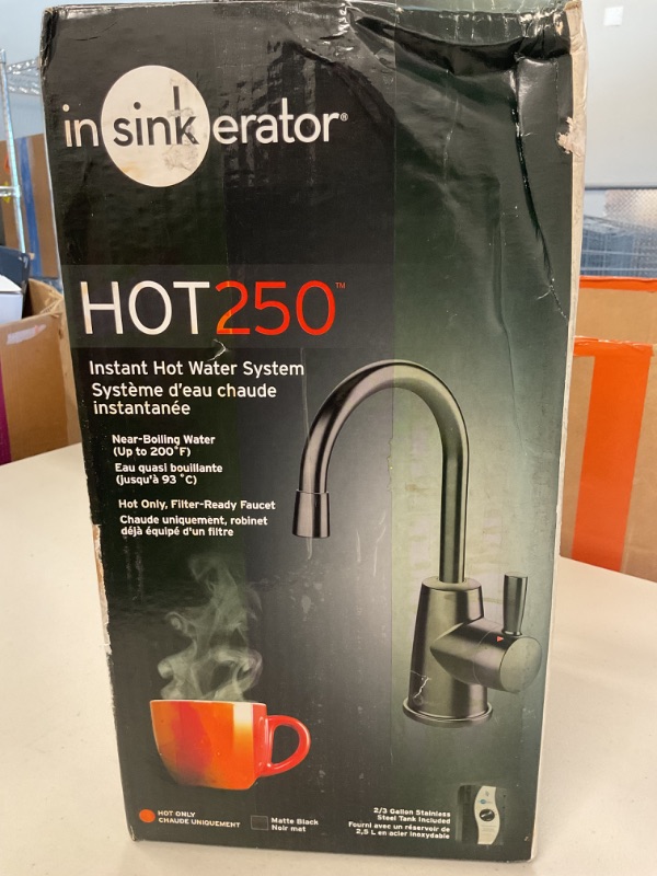 Photo 1 of InSinkErator Stainless Steel Tank, H250MBLK-SS HOT250 System, Single-Handle Matte Black Faucet with 2/3-Gallon Instant Hot Water Dispenser