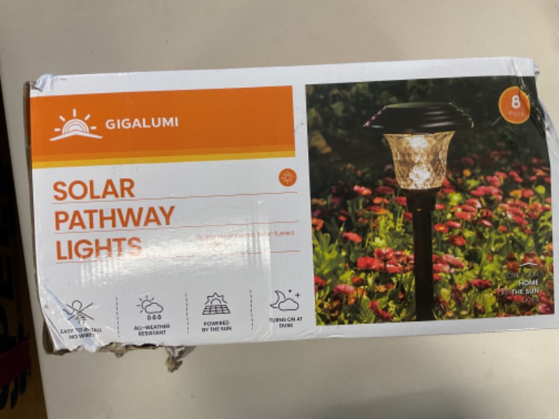 Photo 1 of GIGALUMI 8 Pack Solar Pathway Lights, Solar Garden Lights Outdoor Warm White, Waterproof Led Path Lights for Yard, Patio, Landscape, Walkway (Black)