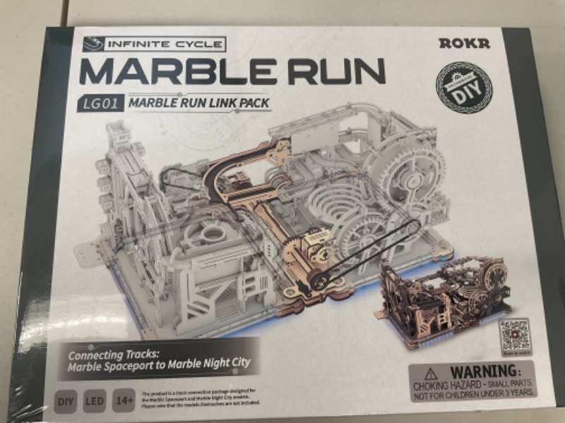 Photo 1 of ROBOTIME 3D Wooden Puzzles for Adults Marble Run Link Pack LG01 - Marble Spaceport LGC01 + Marble Night City LGA01 Connector Kit