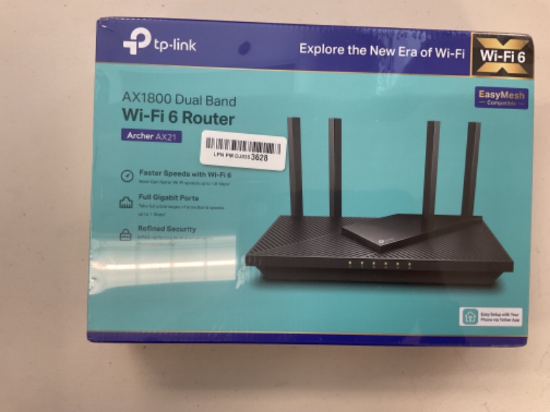Photo 1 of TP-Link AX1800 WiFi 6 Router V4 (Archer AX21) – Dual Band Wireless Internet, Gigabit, Easy Mesh, Works with Alexa - A Certified for Humans Device