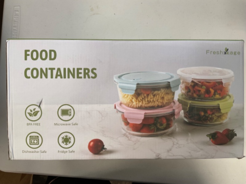 Photo 1 of 8 PCS Glass Meal Prep Containers with Lids, Airtight 4 Cup Glass Storage Containers Set, Heat-Resistant BPA-Free Glass Containers for Soup Leftover, Microwave, Dishwasher, and Freezer Safe (4 Packs)
