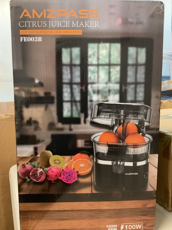 Photo 1 of Amzpass Dual-Head Electric Citrus Juicer, Lemon Squeezer with Power Cord and Cleaning Brush, 1-Button Automatic Juicer Machine for Orange, Lemon, Lime, Easy to Clean & Use, Built-in Cutter(Black)