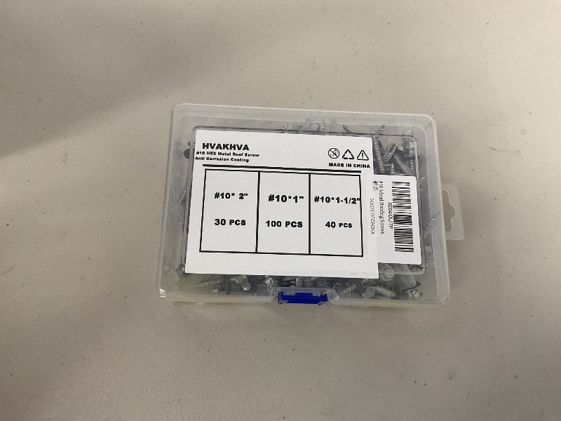 Photo 1 of HVAKHVA Metal Roof Screws Set, #10 Hex Head, 170 PCS Assorted Sizes (1", 1-1/2", 2"), with Magnetic Bit, Anti-Corrosion Coating