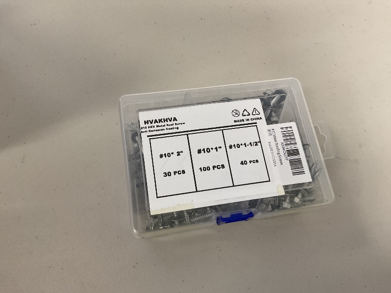Photo 1 of HVAKHVA Metal Roof Screws Set, #10 Hex Head, 170 PCS Assorted Sizes (1", 1-1/2", 2"), with Magnetic Bit, Anti-Corrosion Coating