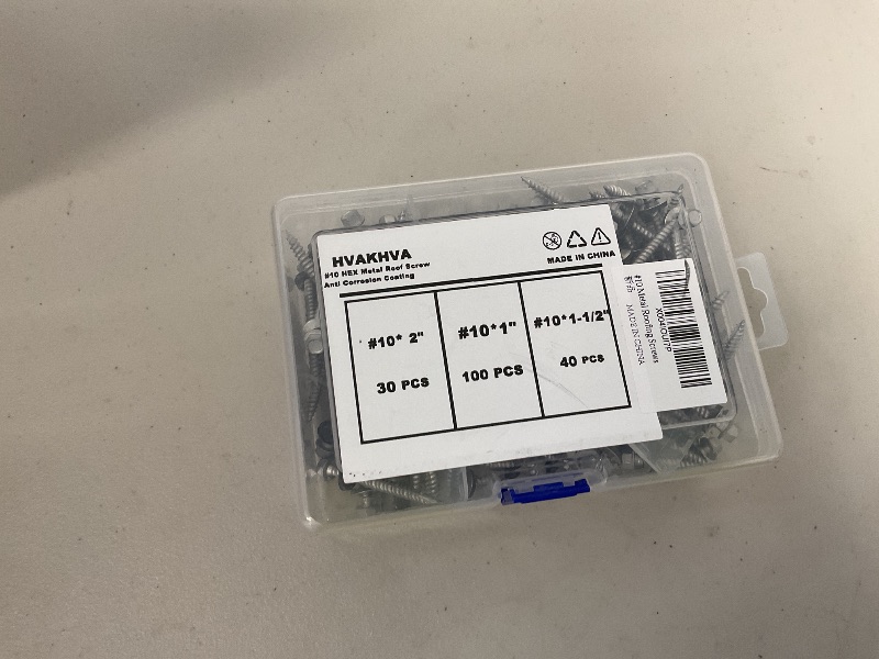 Photo 1 of HVAKHVA Metal Roof Screws Set, #10 Hex Head, 170 PCS Assorted Sizes (1", 1-1/2", 2"), with Magnetic Bit, Anti-Corrosion Coating