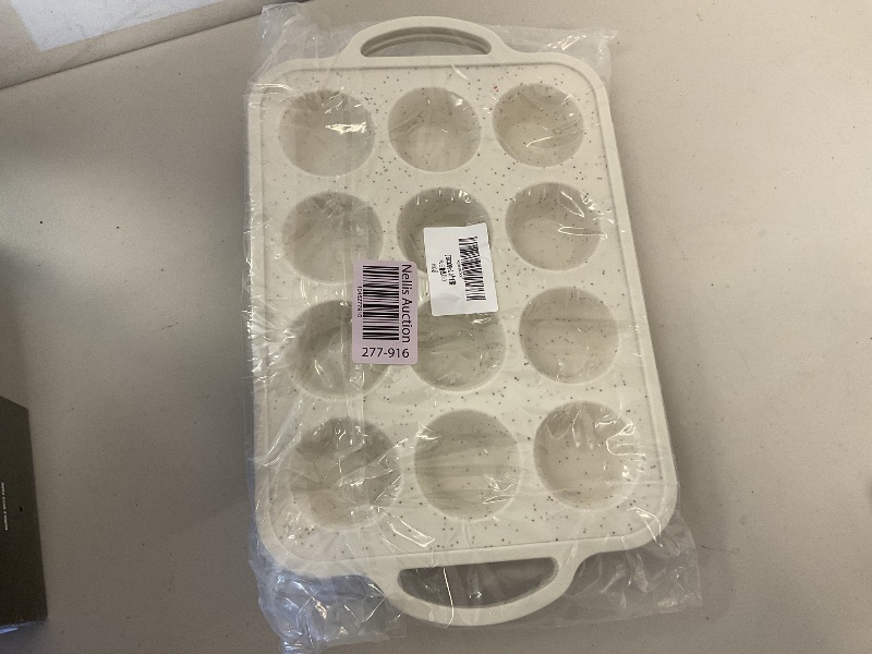 Photo 1 of Silicone Muffin Pan with Metal Reinforced Frame - 12-Cup Muffin Pan, Non-Stick Regular Cupcake Pan for Baking Muffin Cakes, Tart, BPA Free and Dishwasher Safe - Set of 2 Cream With Coffee Dots