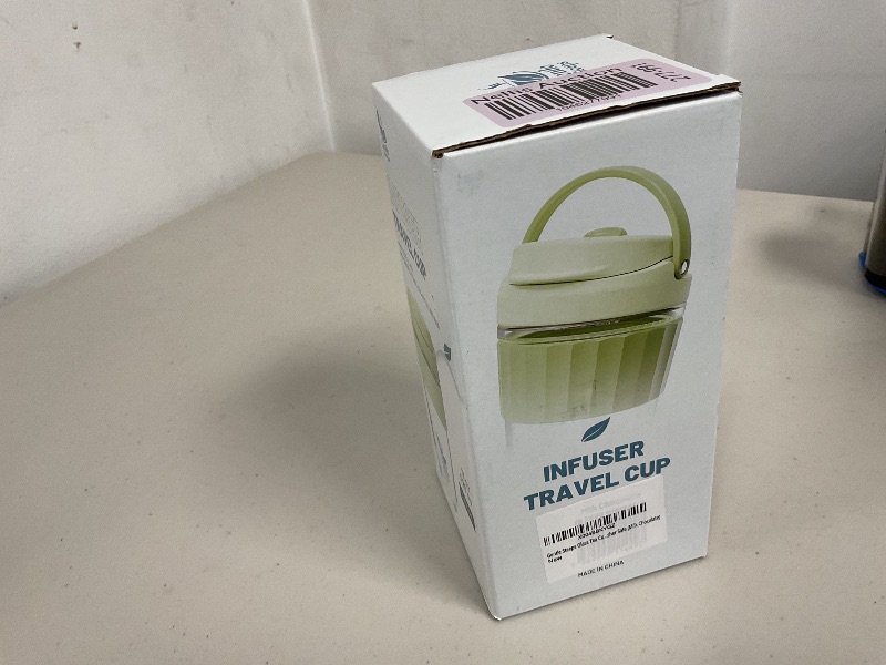 Photo 1 of Gentle Steeps Glass Tea Cup with Lid, 17oz/500ml Reusable Coffee Cup, Travel Tea Mug with Handle, BPA-Free, Dishwasher Safe (Milk Chocolate)