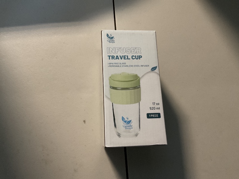 Photo 1 of Gentle Steeps Glass Tea Cup with Lid, 17oz/500ml Reusable Coffee Cup, Travel Tea Mug with Handle, BPA-Free, Dishwasher Safe (Forest Green)