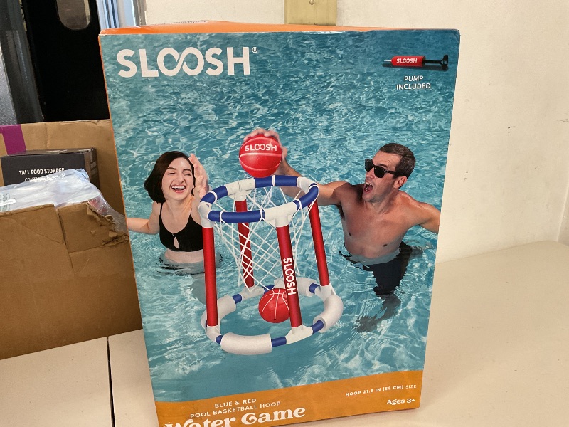 Photo 1 of Sloosh Pool Basketball Hoop Toys, Floating Basketball Pool Game, Swimming Floats Toys with Balls Pump, Summer Outdoor Water Play Toy for Kids and Adults (Red Blue)