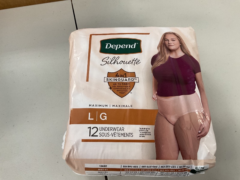 Photo 1 of Depend Silhouette Adult Incontinence & Postpartum Bladder Leak Underwear for Women, Maximum Absorbency, Large, Pink, 12 Count, Packaging May Vary