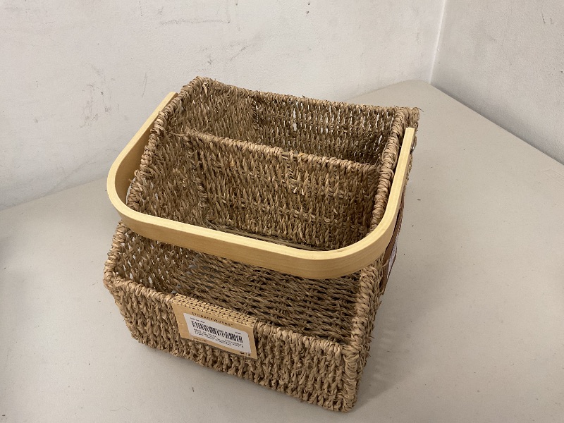 Photo 1 of StorageWorks Wicker Diaper Caddy Organizer, Baby Diaper Caddy Basket with Liner, Handwoven Diaper Caddy for Car, Seagrass Baby Toy Basket with Handles, 1 Pack