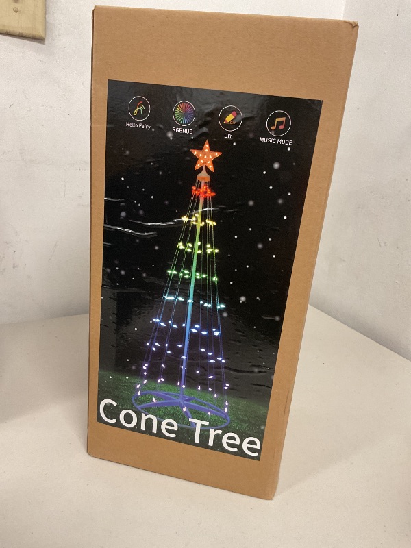Photo 1 of Minetom 6 Ft Smart Christmas Cone Tree, 118 C6 LED Lights with Star Topper, Music Sync, App & Remote Control, DIY Lighting, Timer, Waterproof for Indoor/Outdoor Decorations