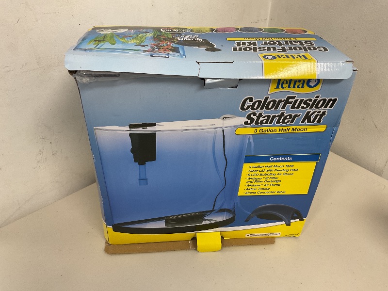 Photo 1 of Tetra 3 Gallon Small Fish Tank, Aquarium Starter Kit, with Filter, Air pump, & Color Changing Light, Half Moon shape, for Gold Fish & Betta
