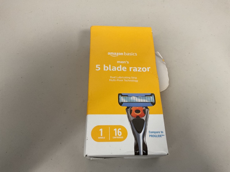 Photo 1 of Amazon Basics 5-Blade MotionSphere Men's Razor with Dual Lubrication and Precision Trimmer, 17 Piece Set, 1 Handle & 16 Cartridges, Black
