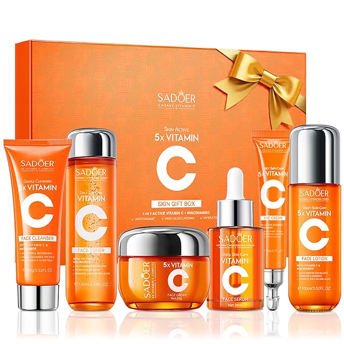 Photo 1 of 6-Piece Hydrating Skincare Set with Vitamin C & Niacinamide,TIKTOK Face Care Kit Includes Toner, Serum,Cleanser,Moisturizer, Eye Cream & Body Lotion | Unique Gift for Women