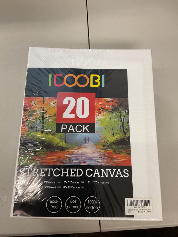 Photo 1 of idoobi 20 Pack Stretched Canvases for Painting with 4packs of 4x4, 5x7,8x10,9x12, 11x14 100% Cotton Blank Painting Canvas for Oil, Acrylic Paint & Other Painting Media