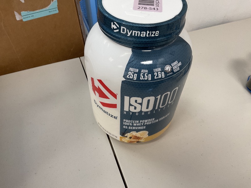 Photo 1 of Dymatize ISO100 Whey Protein Powder Isolate, Vanilla, 25g of Protein, 3 Pound, 5.5g BCAAs, Less Than 120 Cal., Gluten Free, 1g Fat, 1g Sugar, 2g Carb