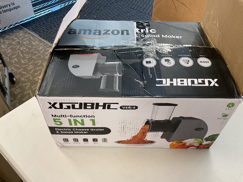 Photo 1 of Electric Cheese Grater, Upgraded Salad Maker with 5 Replaceable Stainless Blades, 250W Electric Cheese Shredder, One-Touch Control Vegetable Cutter Kitchen Slicer for Cheeses, Fruits, Nuts