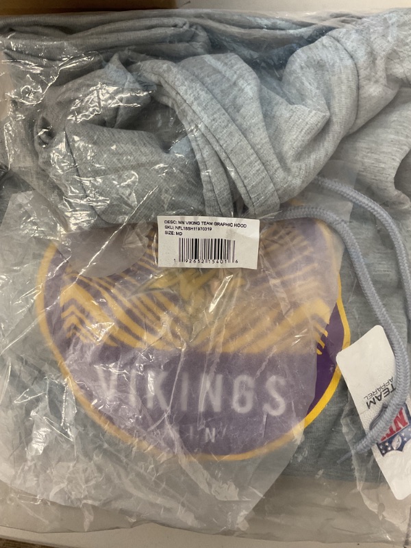 Photo 1 of Officially Licensed Zubaz Men's NFL NFL Men's Team Graphic Gray Hoodie, Minnesota Vikings, Size Medium