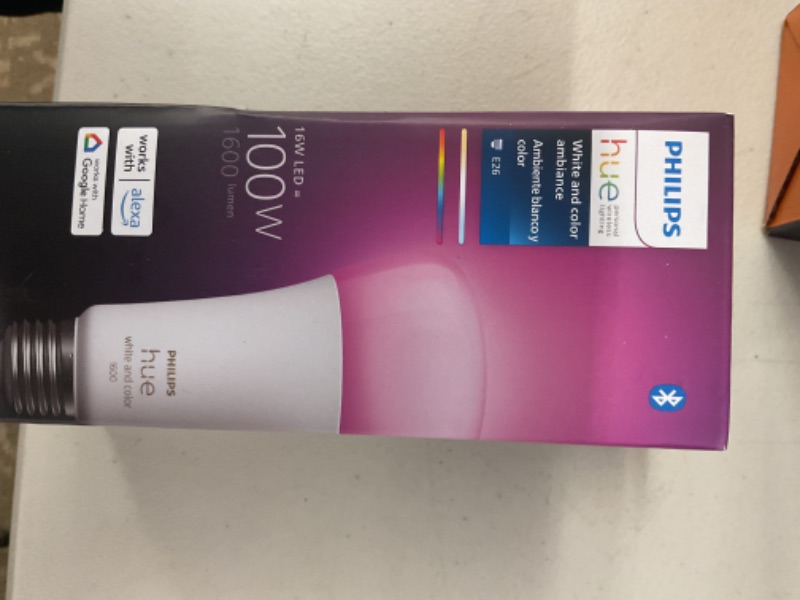 Photo 1 of Philips Hue Smart 100W A21 LED Bulb - White and Color Ambiance Color-Changing Light - 1 Pack - 1600LM - E26 - Indoor - Control with Hue App - Works with Alexa, Google Assistant and Apple Homekit
