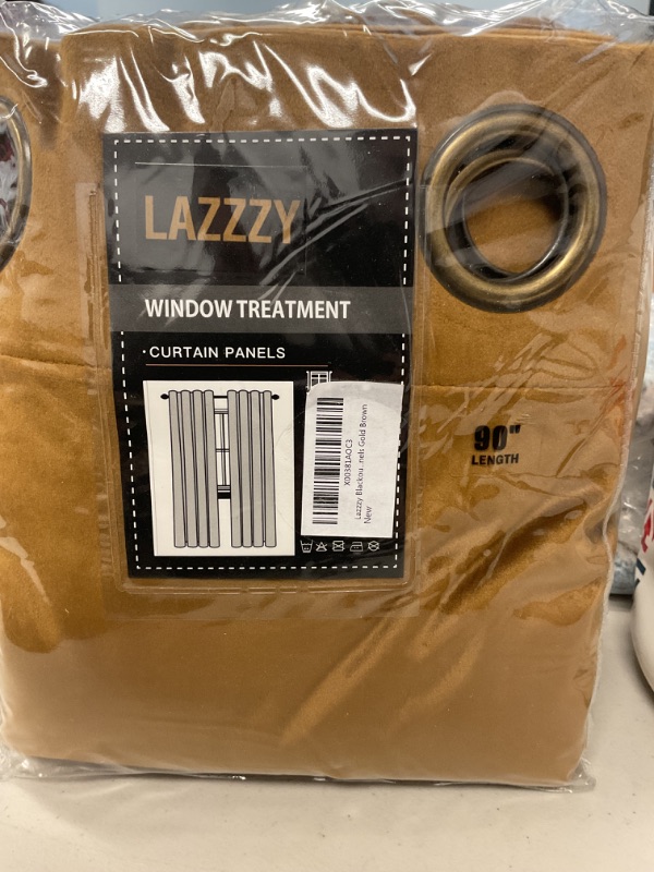 Photo 1 of Lazzzy Blackout Velvet Gold Thermal Insulated Curtains 90 Inch Long Drapes for Bedroom Window Treatments Grommet Living Room Drapes Set of 2 Panels Gold Brown