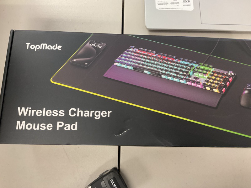 Photo 1 of TopMade Wireless Charging Mouse Pad, RGB Gaming Mousepad Home Office Large Desk Mat with 13 Light Modes, Ultra-Smooth Surface, Non-Slip Rubber Base (Includes 20W PD Power Adapter & 6.56ft Woven Cable)