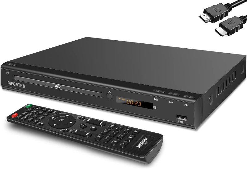 Photo 1 of MEGATEK Region-Free DVD Player for TV with HDMI, CD Player for Home, Plays All Regions and Formats, USB Port, Durable Metal Housing, Remote, HDMI and RCA Cables Included