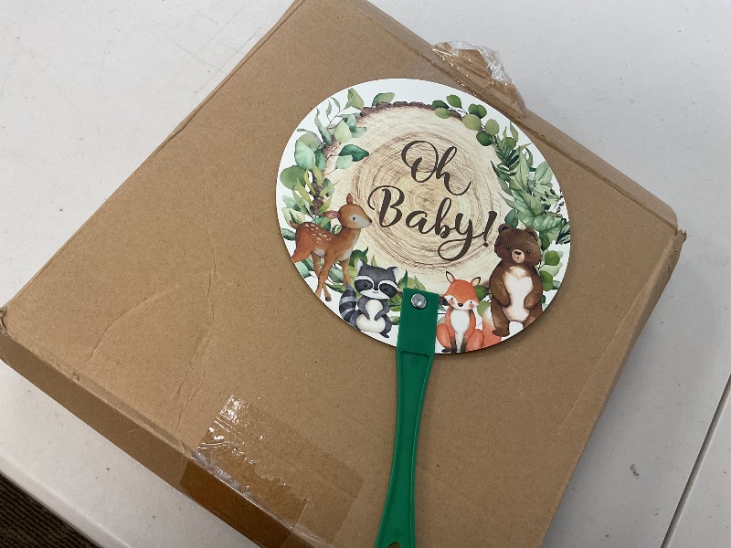 Photo 1 of Burbell 50 Pcs Baby Shower Party Favors for Guests on Baby Thank You Fans Cute Handheld Plastic Fans Gifts for Girl Boy Gender Reval Party Favors(Jungle Animals)