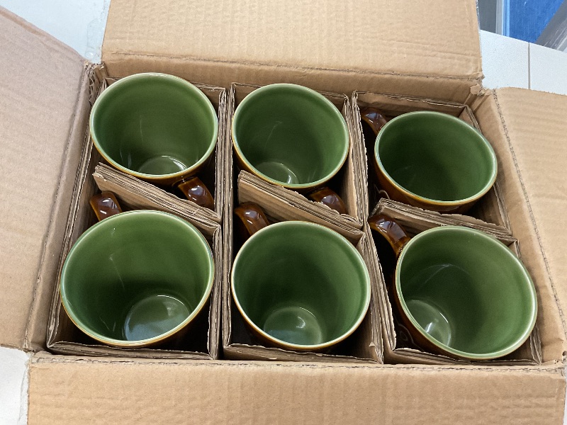 Photo 1 of Kitchen coffee mug brown with green interior ceramic set of 6.