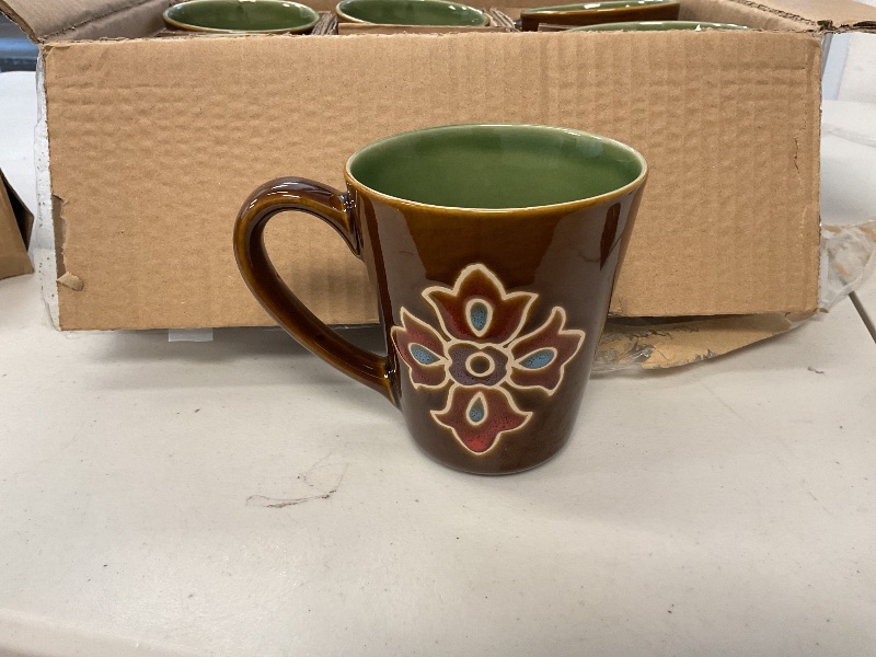 Photo 1 of Kitchen coffee mug brown with green interior ceramic set of 6.