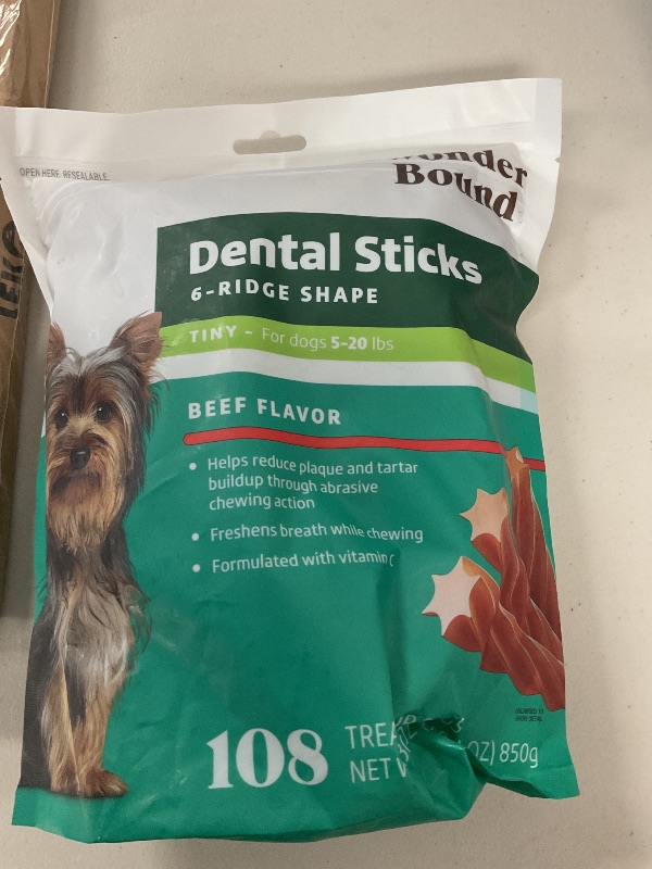 Photo 1 of Wonder Bound Beef Flavor Dental Sticks for Tiny Dogs (5-20 lbs), 6-Ridge Shape for Plaque & Tartar Control, Freshens Breath, Formulated with Vitamin C, 108 Count