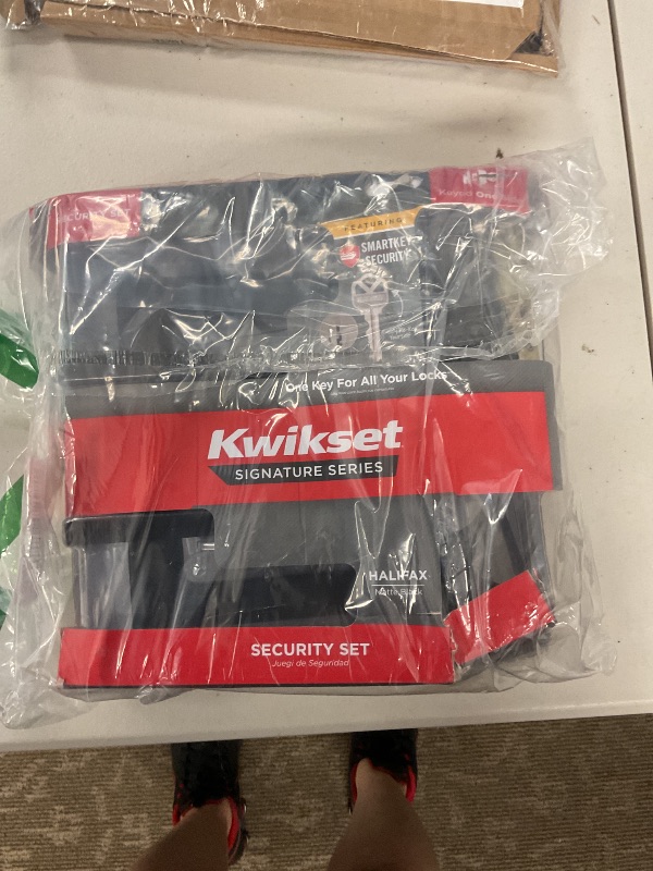 Photo 1 of Kwikset 991 Halifax Keyed Entry Lever and Single Cylinder Deadbolt Combo Pack Featuring SmartKey and Microban in Matte Black