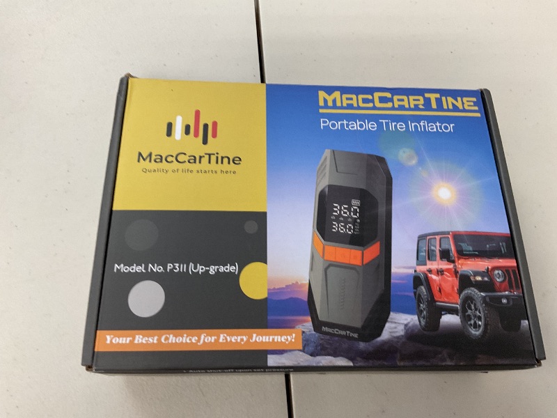 Photo 1 of Tire Inflator Portable Air Compressor, Portable Tire Inflator For Car, Air Pump For Car Tires with Air Pressure Detector, LED Working Lights, Hazard Lights, Charging Power Bank By MacCarTine