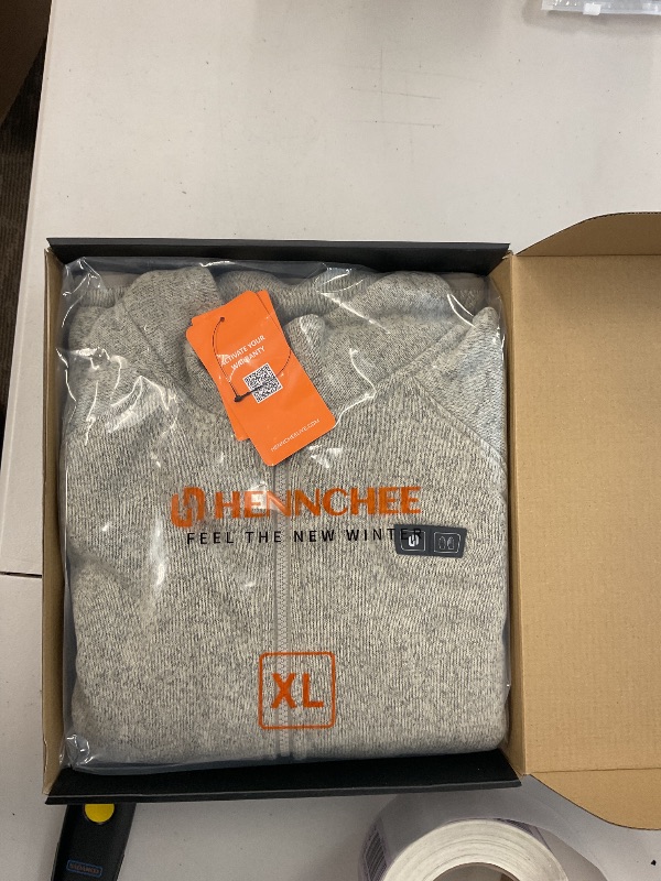 Photo 1 of HENNCHEE Heated Fleece Jackets for Women with 12V 16000mah Battery Pack, Zip Up Heating Sweater, Knitted Sweatshirt Coat Gray XL