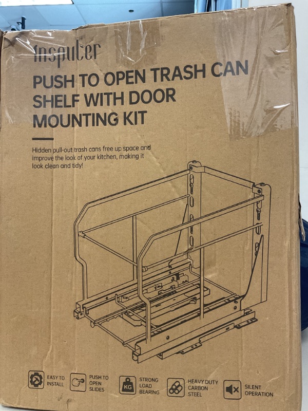 Photo 1 of Pull Out Trash Can Under Cabinet with Push to Open Slides, Insputer Heavy Duty Under Sink Garbage Can Kit for Kitchen, Laundry, Not Included Bin, Requires 15" W X 18" D Cabinet, has Installation video