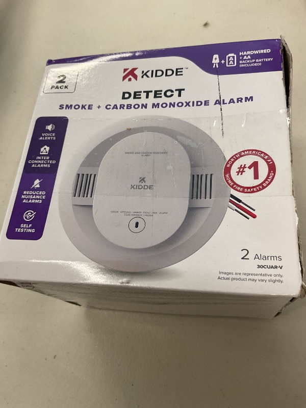 Photo 1 of Kidde Hardwired Smoke & Carbon Monoxide Detector, AA Battery Backup, Voice Alerts, Interconnectable, LED Warning Light Indicators, 2 Pack