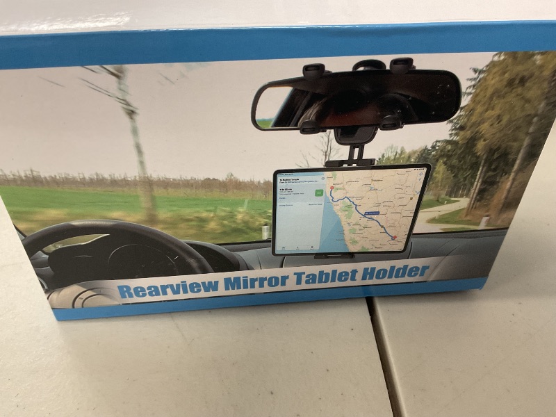 Photo 1 of woleyi Car Rear View Mirror Tablet Holder - 360° Rotatable Rearview Mirror Tablet Mount for Car, Anti-Shake Retractable Tablets Clip for 4.7-13" iPad Pro, Air, Mini, iPhone, Galaxy Tabs, Z Fold, Fire