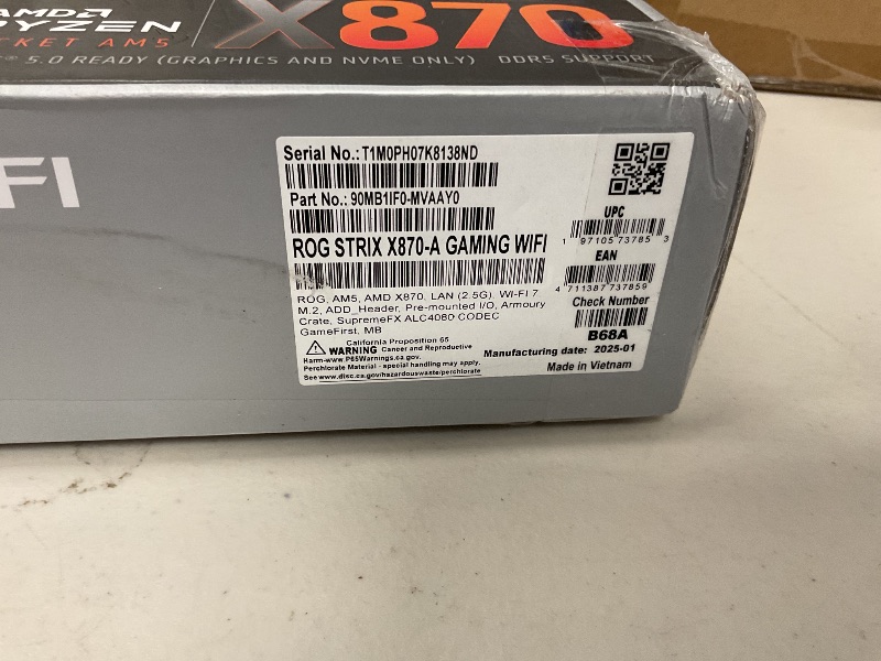 Photo 1 of ASUS ROG Strix X870-A Gaming WiFi AMD AM5 X870 ATX Motherboard 16+2+2 Power Stages, Dynamic OC Switcher, Core Flex, DDR5 AEMP, WiFi 7, 4X M.2, PCIe® 5.0, Q-Release Slim, USB4®, AI OCing & Networking