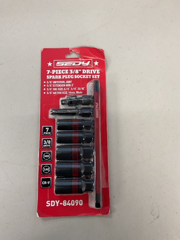 Photo 1 of 7-Piece 3/8''-Drive Spark Plug Socket Set, Impact Spark Plug Socket Set with Magnetic Rail, SAE & Metric, 5/8-inch, 3/4-inch, 13/16-inch, 14mm, 18mm, Extension Bars, Universal Joint