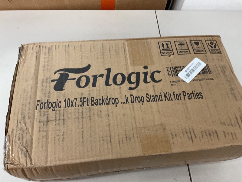 Photo 1 of Forlogic 10x7.5Ft Backdrop Stand, Heavy Duty Adjustable Photo Back Drop Stand Kit for Parties, Photography, Banner Stand (Includes Six Background Stand Clamps)