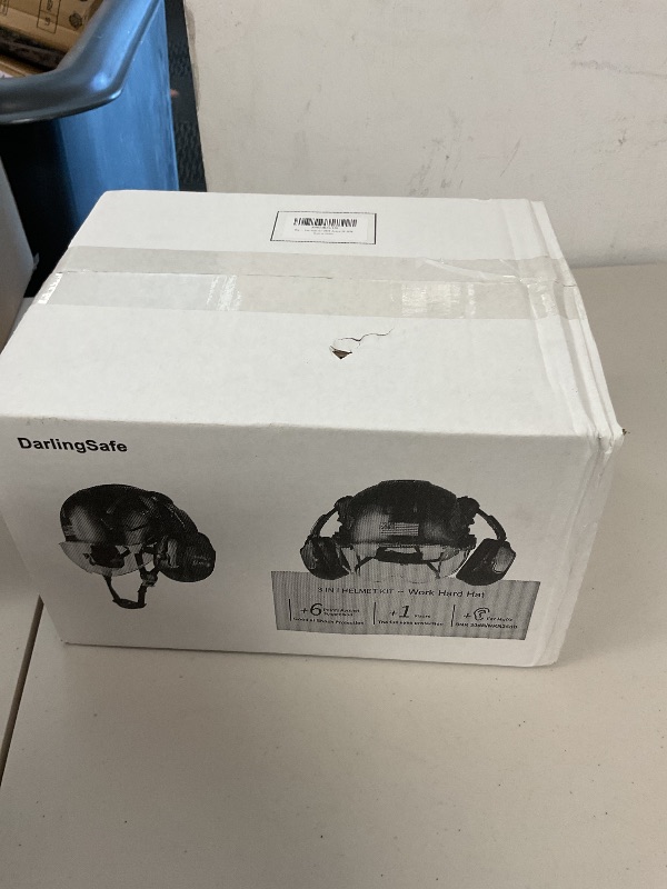 Photo 1 of DarlingSafe Hard Hat with Visor Ear Muffs Vented Safety Helmet with Visor Earmuffs ANSI Z89.1 Outdoor Work Hardhats Construction (DS-A8+Black+Tinted Visor+ B07 Ear Muffs)