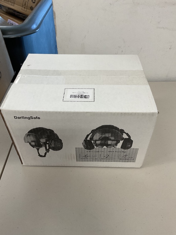 Photo 1 of DarlingSafe Hard Hat with Visor Ear Muffs Vented Safety Helmet with Visor Earmuffs ANSI Z89.1 Outdoor Work Hardhats Construction (DS-A8+White+Tinted Visor+ B07 Ear Muffs)