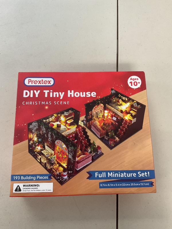 Photo 1 of Prextex DIY Tiny House Kit Christmas Scene - Miniature House, Model Home, and Mini Room Kits for a Festive Holiday Building Experience - LED Lights, Snowman, Piano Set and Christmas Tree - Age 10+