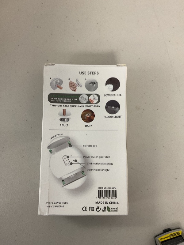 Photo 1 of 2-in-1Magnetic Electric Nail Clippers for Trimming & Grinding, Spiral Blade Design for 360° Smooth Grinding,Automatic Nail Dust Collection and Flood Light Assistance for Easy Night Use - White