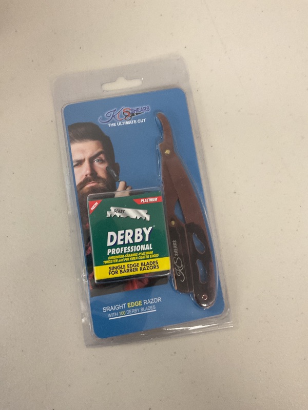 Photo 1 of KS Shears Straight Razors For Men Kit - Men's Straight Razor Shaving Kit with 100-Pack Derby Platinum Blades, Classic Rose Gold Barber Straight Razor