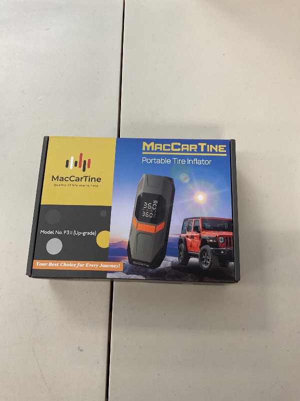 Photo 1 of Tire Inflator Portable Air Compressor, Portable Tire Inflator For Car, Air Pump For Car Tires with Air Pressure Detector, LED Working Lights, Hazard Lights, Charging Power Bank By MacCarTine