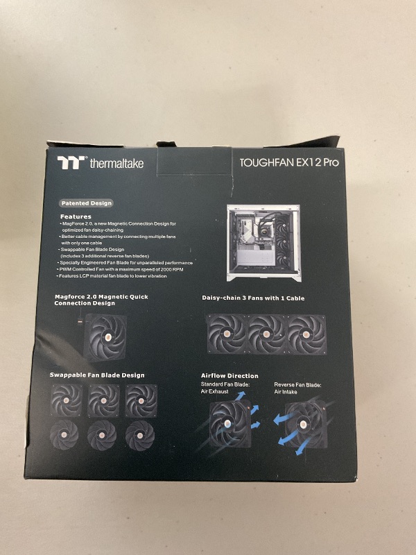 Photo 1 of Thermaltake TOUGHFAN EX12 Pro PC Cooling Fan, Magnetic Connection, Swappable Fan Blade, PWM Controlled 500~2000 RPM, Air Flow 70.8 CFM, 120mm Case/Radiator Fan (3 Pack) CL-F171-PL12BL-A