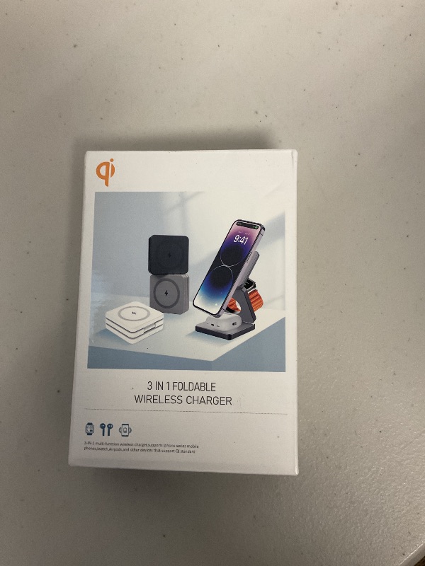 Photo 1 of 3 in 1 Wireless Charger for iPhone and Watch, Travel Charger for Multiple Devices, Charging Station for Smartphones, Smartwatches & Earbuds, Portable Travel Essentials (Gray)